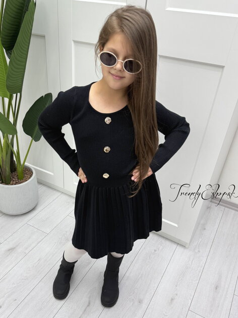 Úpletové šaty s gombíkmi - čierne B1714