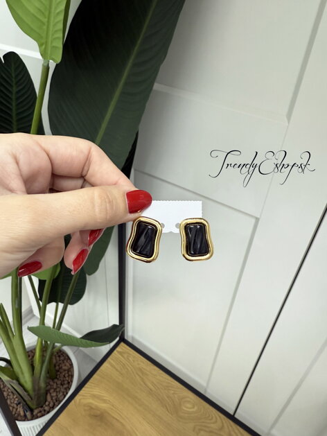 Obdĺžnikové náušnice - čierno-zlaté B2284