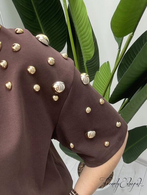 Tričko so zlatými perličkami - čokoládové B1711