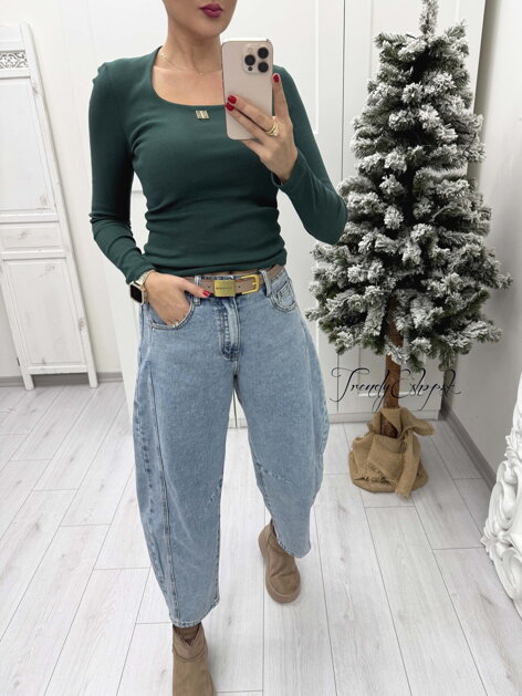 Rebrovaný nátelník s brošňou - smaragdový B2348