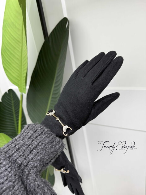 Rukavice so štrasovým srdiečkom - čierne B2470