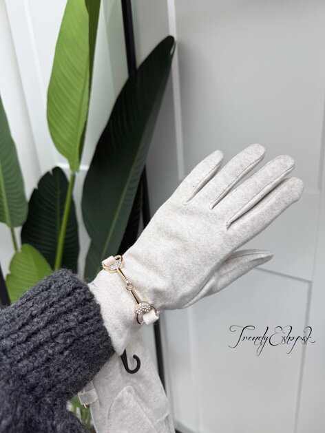 Rukavice so štrasovým srdiečkom - béžové B2469