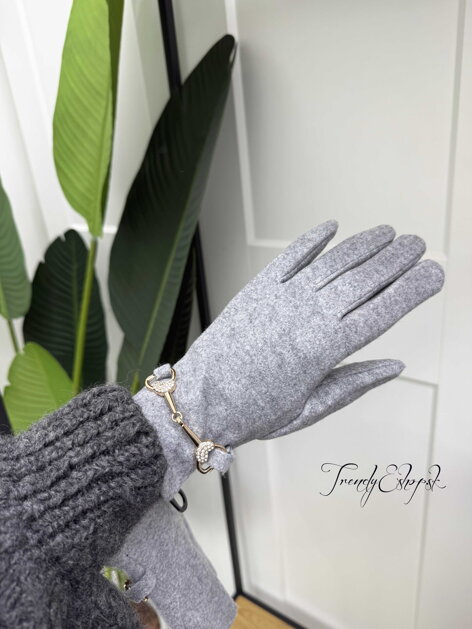 Rukavice so štrasovým srdiečkom - sivé B2468