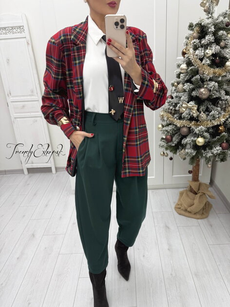 Dlhšie kárované sako - červeno-zelené B2416