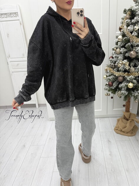 Oversize mikina s kapucňou a štýlovou potlačou na chrbte DISNEY - tmavosivá B2378