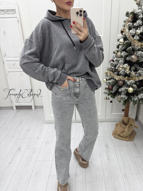 Oversize mikina s kapucňou a štýlovou potlačou na chrbte DISNEY - svetlosivá B2377