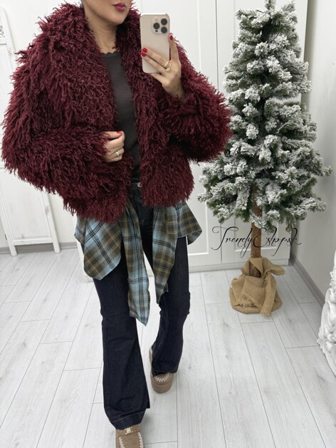 Strapatý kožuštek MONA - bordový B2299