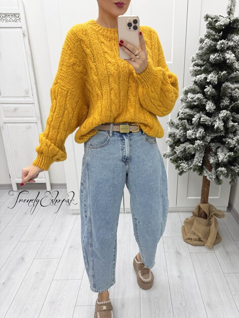 Sveter s vrkočovým vzorom GIA - horčicový B2259