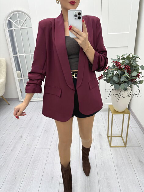 Elegantné sako bez zapínania Sasha - bordové A2170
