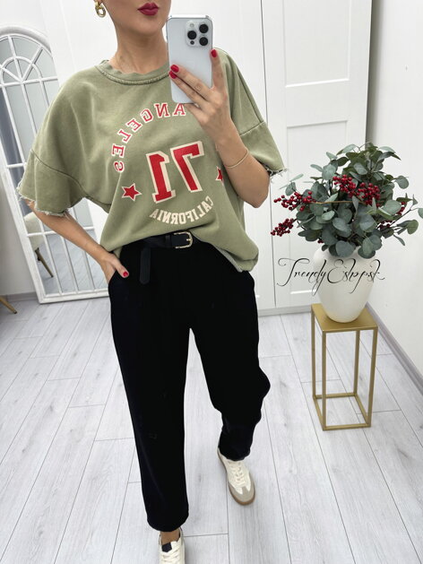 OVERSIZE mikinové tričko LOS ANGELES - armyzelené A2252