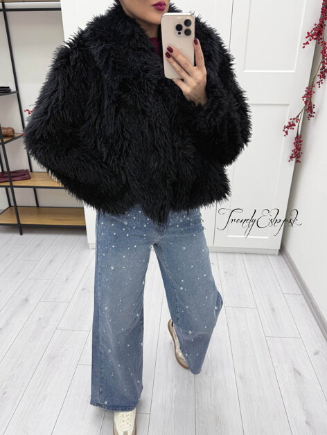 Huňatý kabátik Lena -  čierny A3078