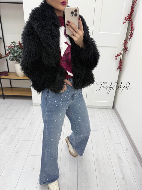 Huňatý kabátik Lena -  čierny A3078