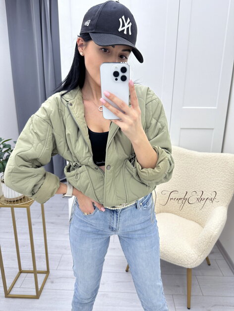 Prešívaná bomber bundička so sťahovaním Bonnie - armyzelená N39