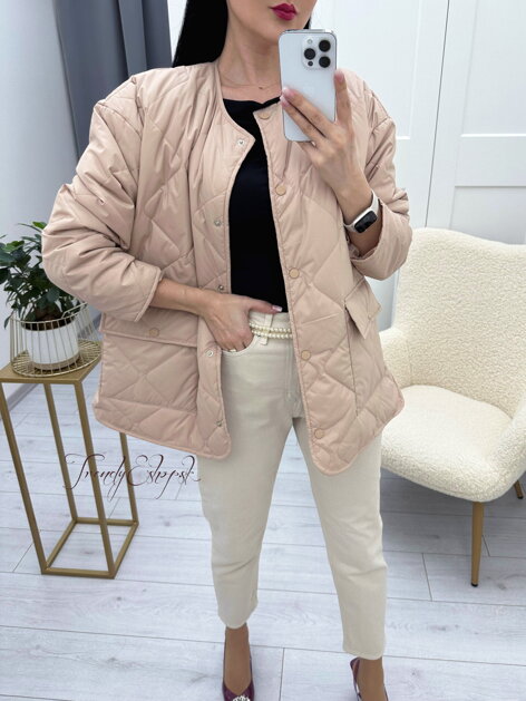 Prešívaná bunda OVERSIZE s veľkými vreckami Madilyn - béžová N352
