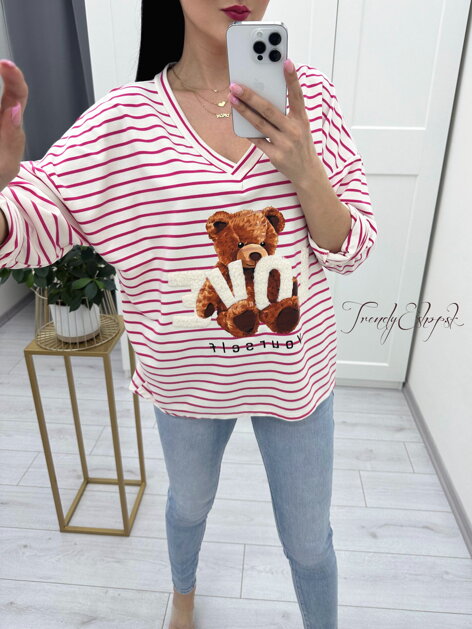 OVERSIZE pruhovaný nátelník Teddy Love - bielo-ružový N479