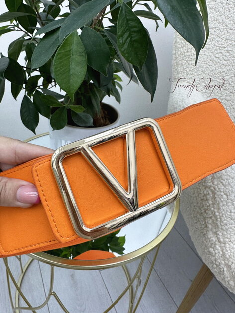 Gumičkový opasok so zlatou aplikáciou "V" - oranžovo-zlatý N594