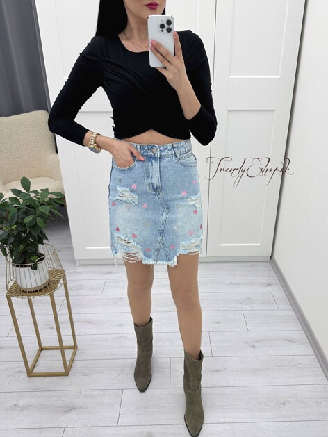 Rifľová sukňa z potrhaného denimu HEART - svetlomodrá N453