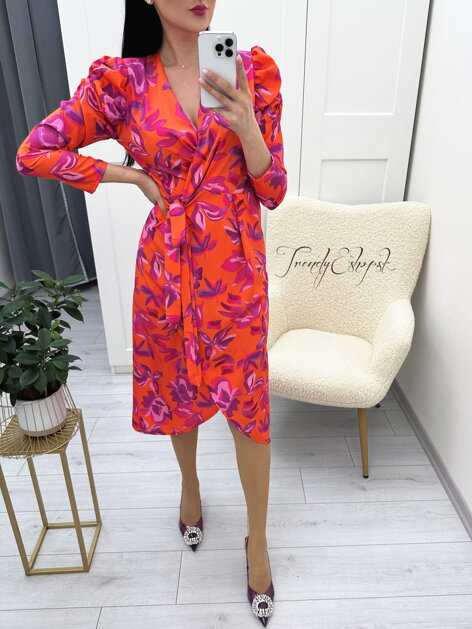 Kvetinové zavinovacie šaty Hilldy - oranžovo-fialové N760