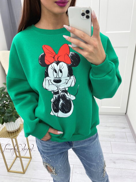 OVERSIZE mikina s potlačou MINNIE MOUSE - zelená N323