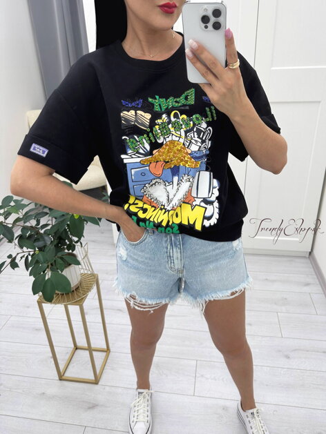 OVERSIZE zdobené tričko I DON'T DO - čierne N1183
