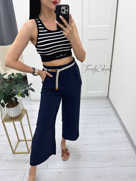 Pruhovaný crop top s gumičkou Henry - čierny N1191