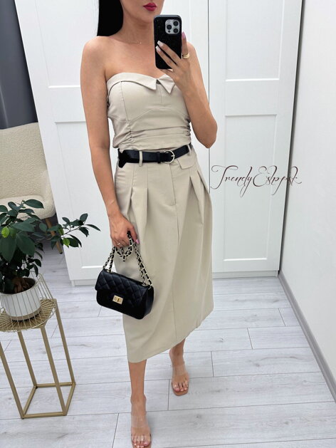 Elegantný sukňový komplet s topom Bria - béžový N1330