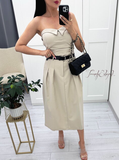 Elegantný sukňový komplet s topom Bria - béžový N1330