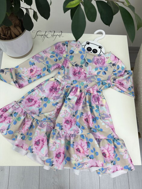 Detské kvetinové šaty Lisa - béžovo-ružovo-modré N1634