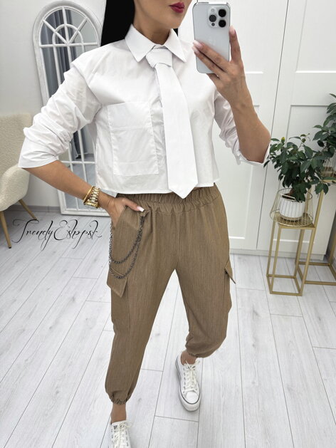 OVERSIZE košeľa s kravatou Olinn - biela N2086