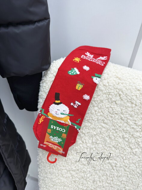Vianočné ponožky Snehuliak - červené N2396