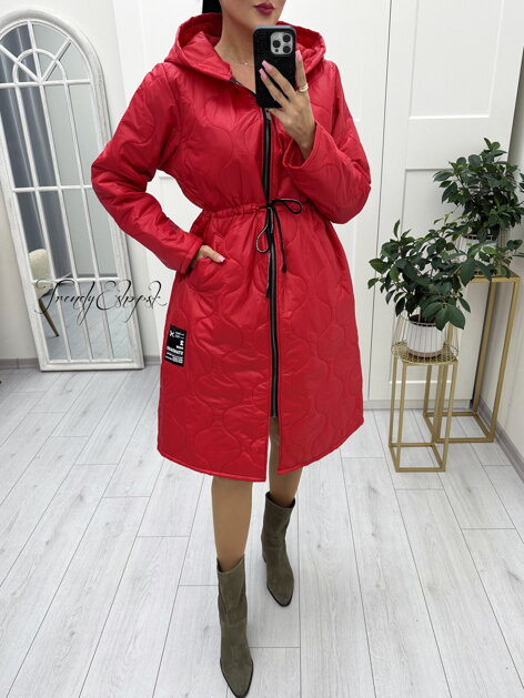 Prešívaná bunda s kapucňou Eloise - červená N1736