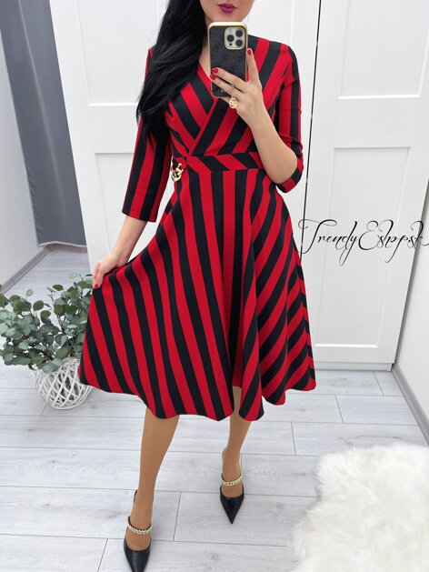Elegantné pásikavé šaty Juliet - červeno-čierne S562