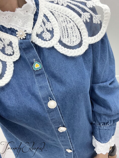 Rifľová košeľa s výšivkou Lena - modrá S787