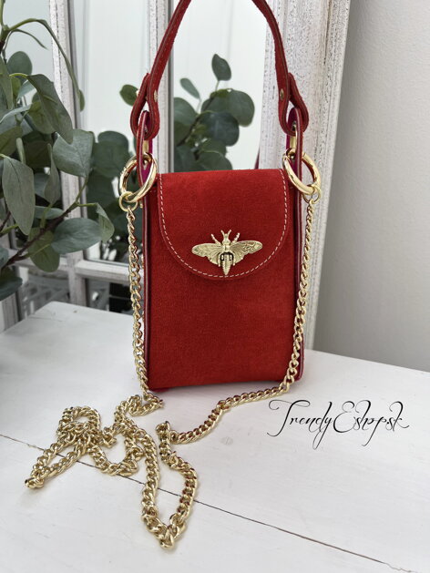 Malá kabelka z brúsenej kože Abeille - červená S902