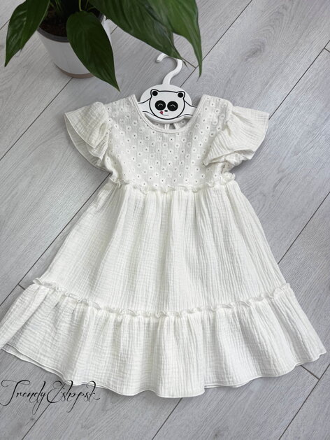 Detské šaty z pokrčenej látky Greta - biele S906