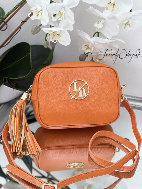 Kožená crossbody kabelka so strapcom LB - oranžová S1310