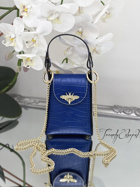 Malá vzorovaná kožená kabelka Abeille - parížska modrá S1312