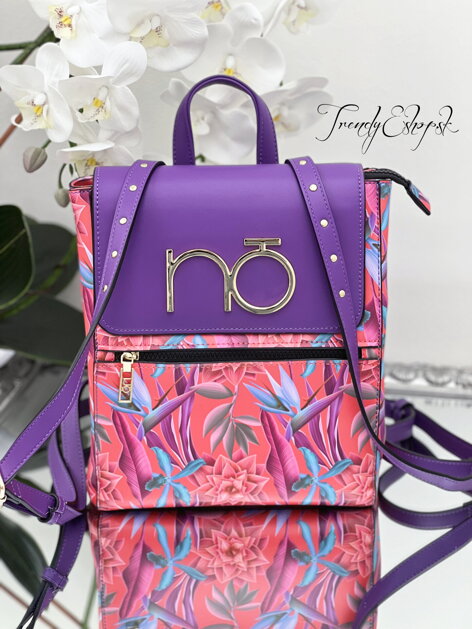 Kvetinový koženkový ruksak NO - fialovo-ružovo-modrý S647