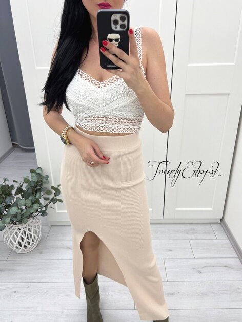 Krajkovaný crop top Dario - biely S1284