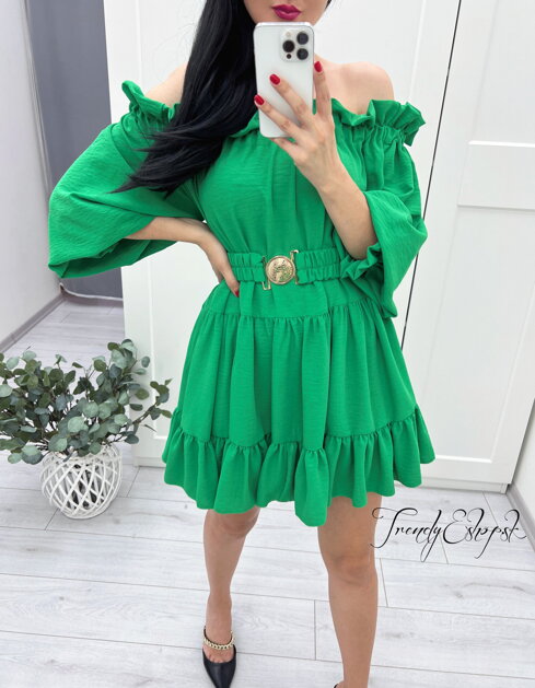 Riasené šaty na ramená Nadia - zelené S1424