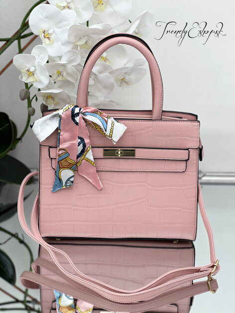 Elegantná vzorovaná kabelka so šatkou Eleonora - púdrova ružová S1379
