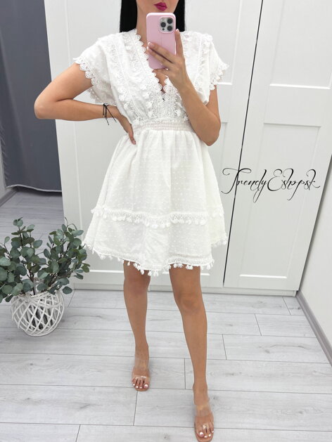 Šaty s krajkovým lemovaním Paloma - biele S2310