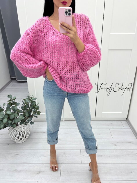 Voľný pletený sveter Damon - ružový S2394