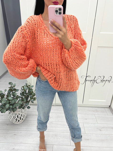 Voľný pletený sveter Damon - oranžový S2396