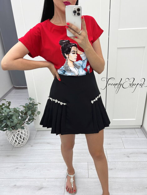 Zdobené tričko Fashion Girl - červené S1788