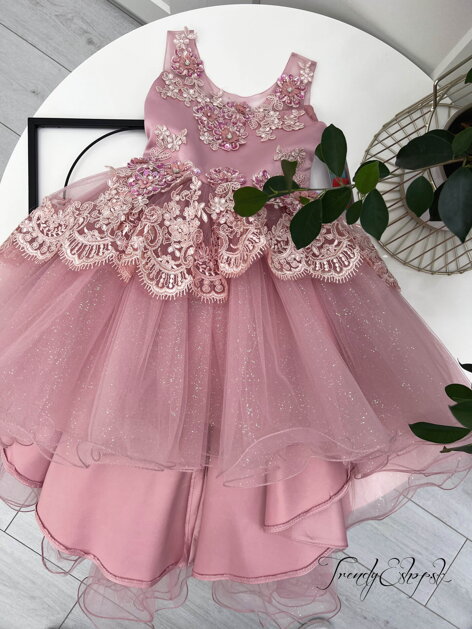 Dievčenské spoločenské šaty s bohatou sukničkou Princess - staroružové S2960