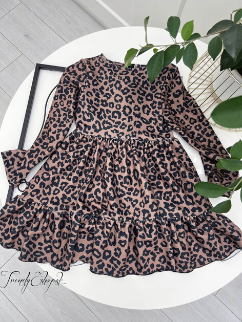 Detské leopardie šaty - hnedo-čierne S2964