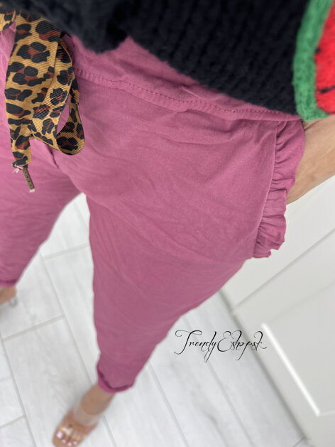 Pohodlné nohavice s leopardím opaskom - staroružové S2693