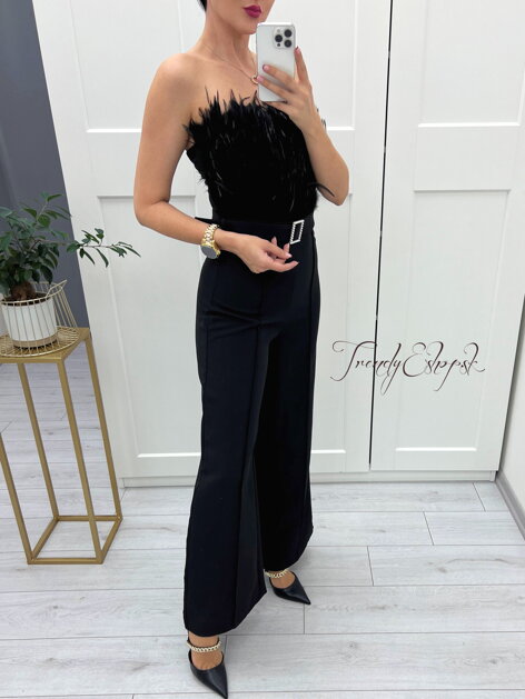 Elegantný overal s perím Sonny - čierny S3127