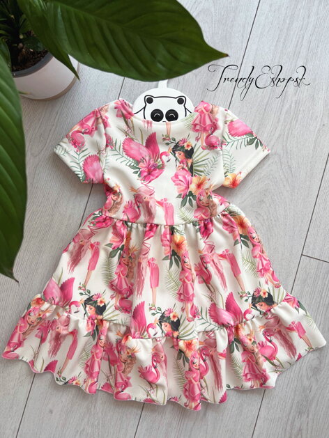Detské šaty s riasenou sukničkou Fairies - bielo-ružové S1882